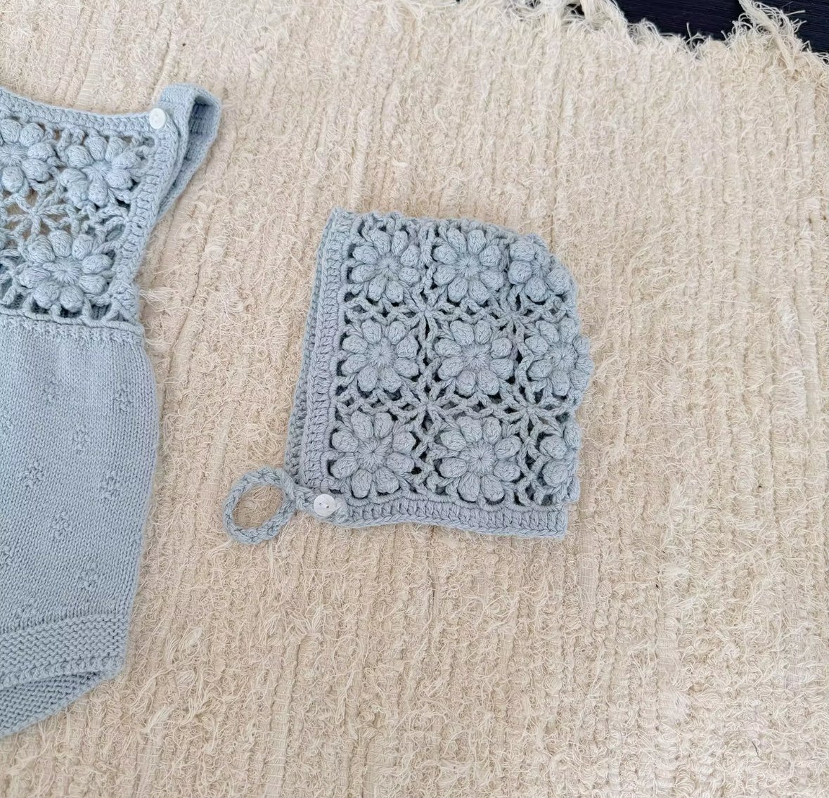 Knit romper with hat